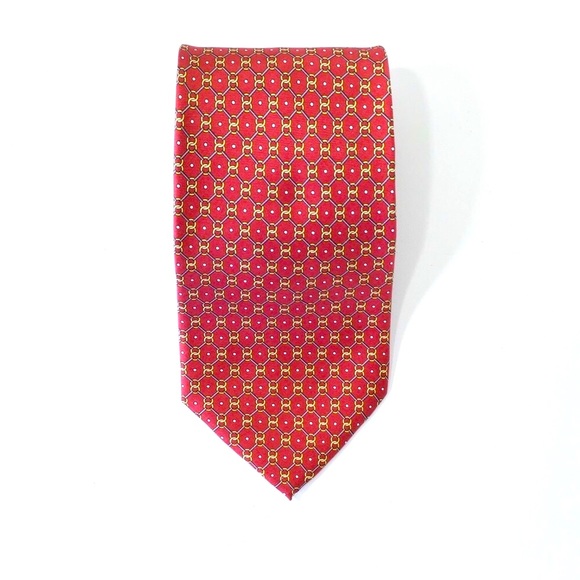 🎈 ITALIAN SILK TIE MEN RUST COLOR GOLD RINGS - Picture 2 of 7